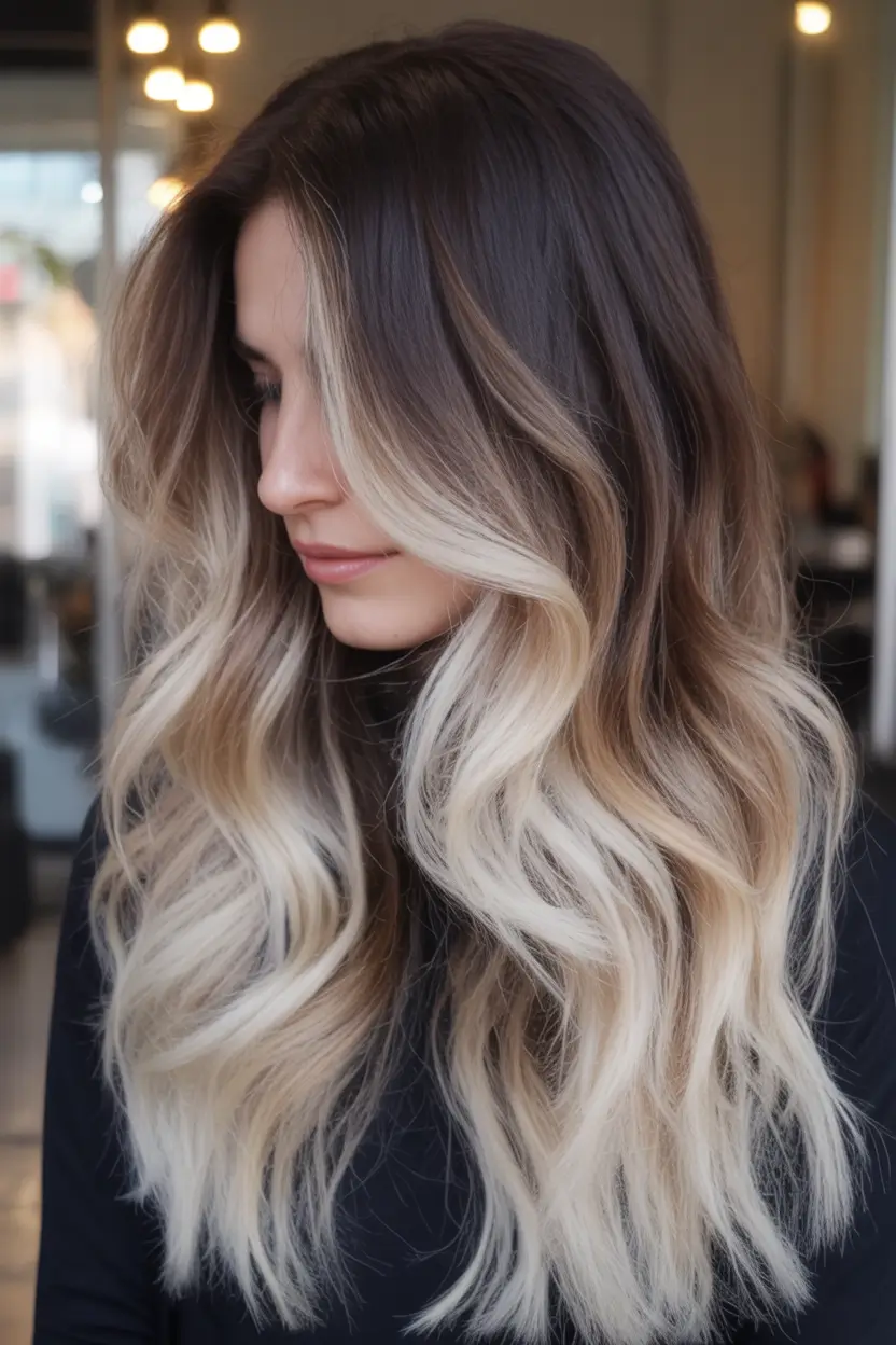 winter hair colors balayage Blond Balayage with Soft Contrast