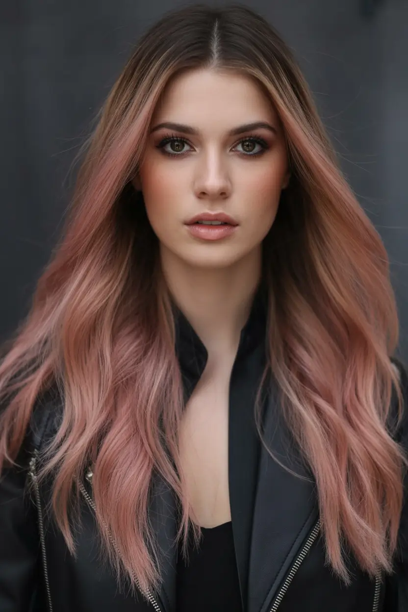 winter hair colors balayage Rosewood Balayage on Long Layers
