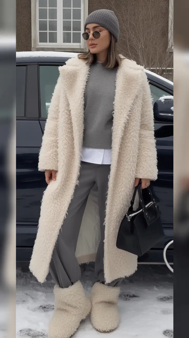 winter capsule wardrobe Cozy Chic in Shearling and Grays