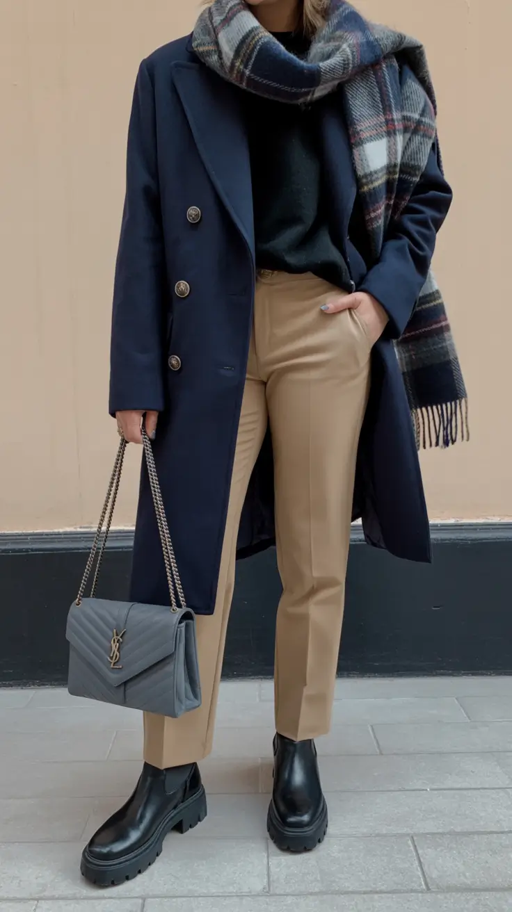 winter capsule wardrobe Navy and Camel with Heritage Plaid