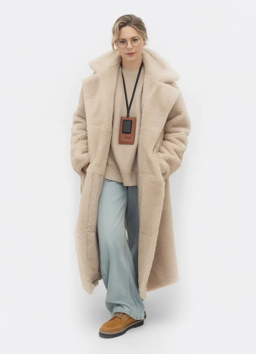 winter capsule wardrobe Relaxed Neutrals with Shearling Warmth