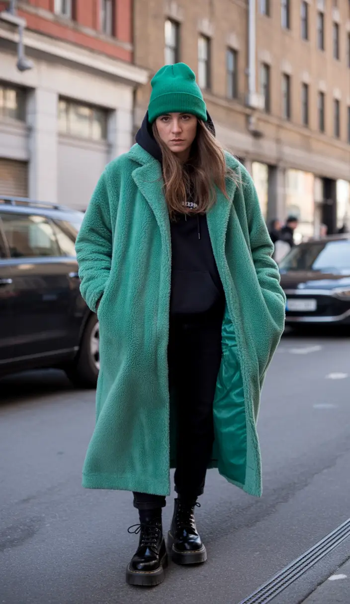 nyc winter outfits Emerald Energy With Street Toughness