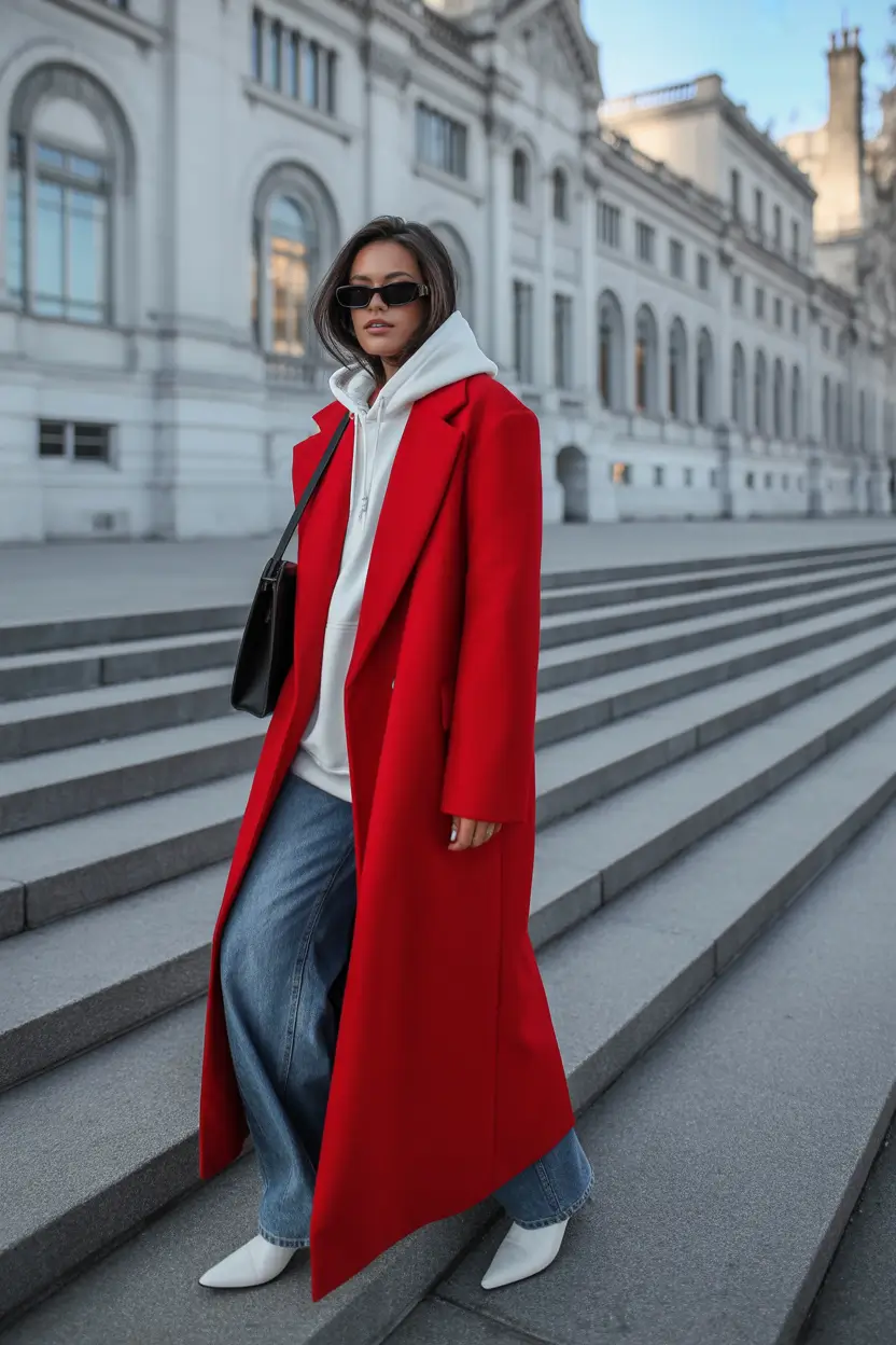 nyc winter outfits Scarlet Coat Denim Cool