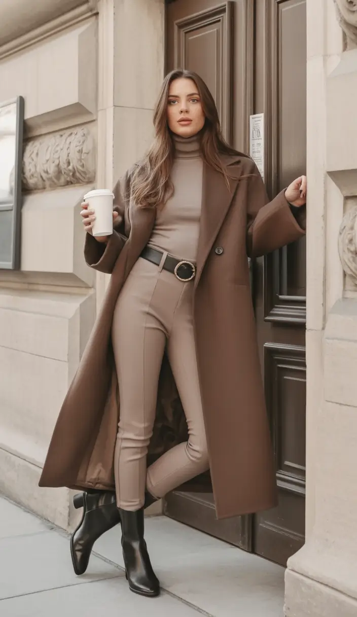nyc winter outfits Monochrome Cocoa Elegance