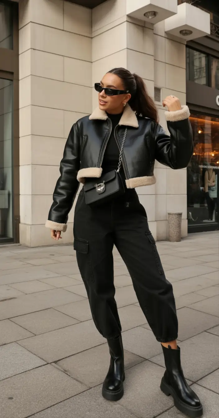 nyc winter outfits Shearling Trimmed Black Edge