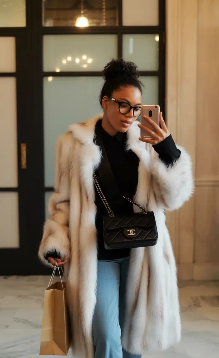nyc winter outfits Faux Fur Luxe Meets Downtown Ease