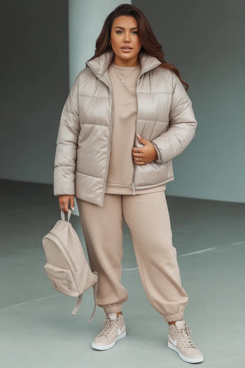 nyc winter outfits Tonal Puffer and Jogger Energy