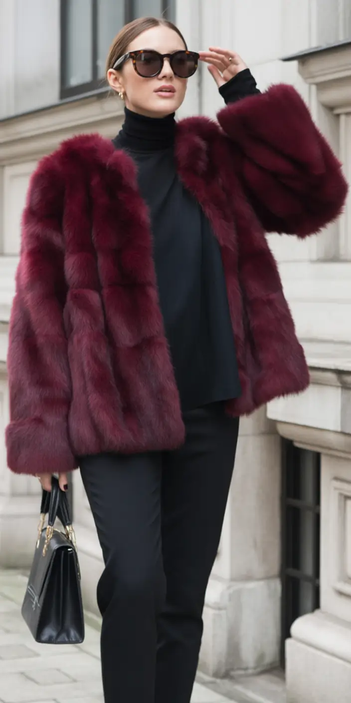 nyc winter outfits Burgundy Luxe With Black Contrast