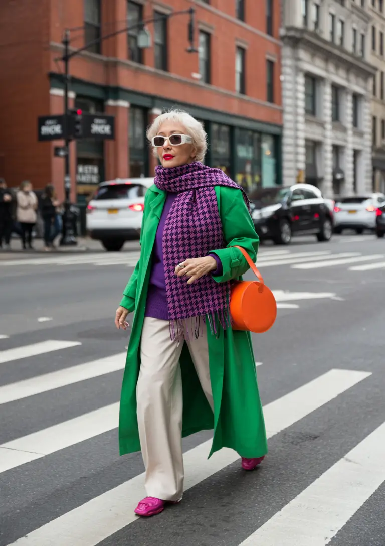 winter outfits cold Vivid Color Clash on City Streets