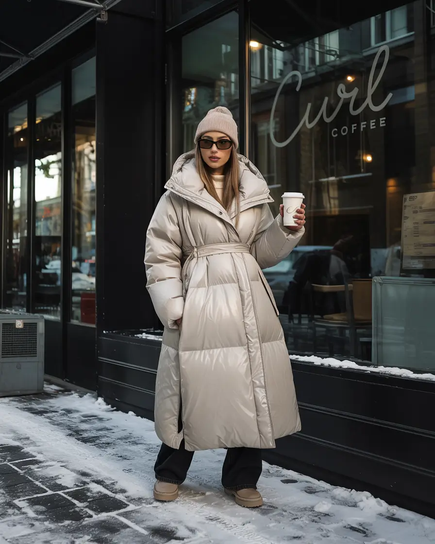winter outfits cold Puffer Power with Coffee in Hand