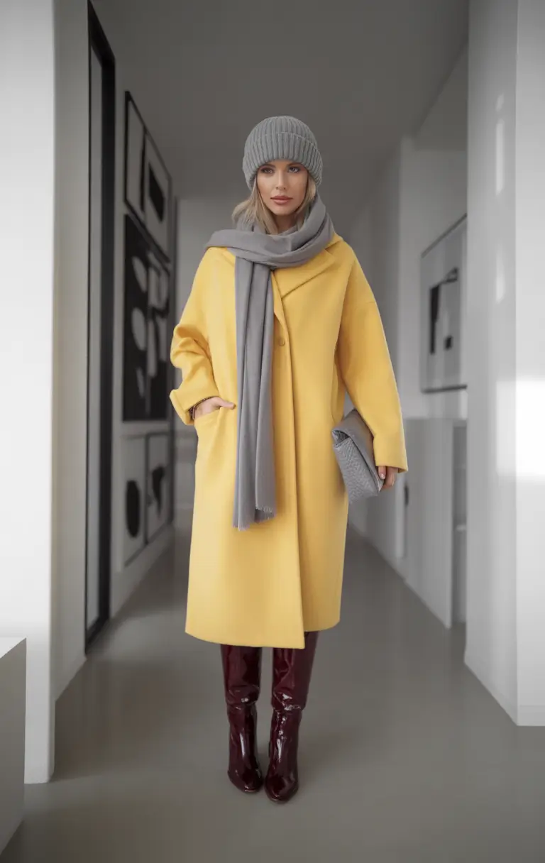 winter outfits cold Yellow Coat Joy