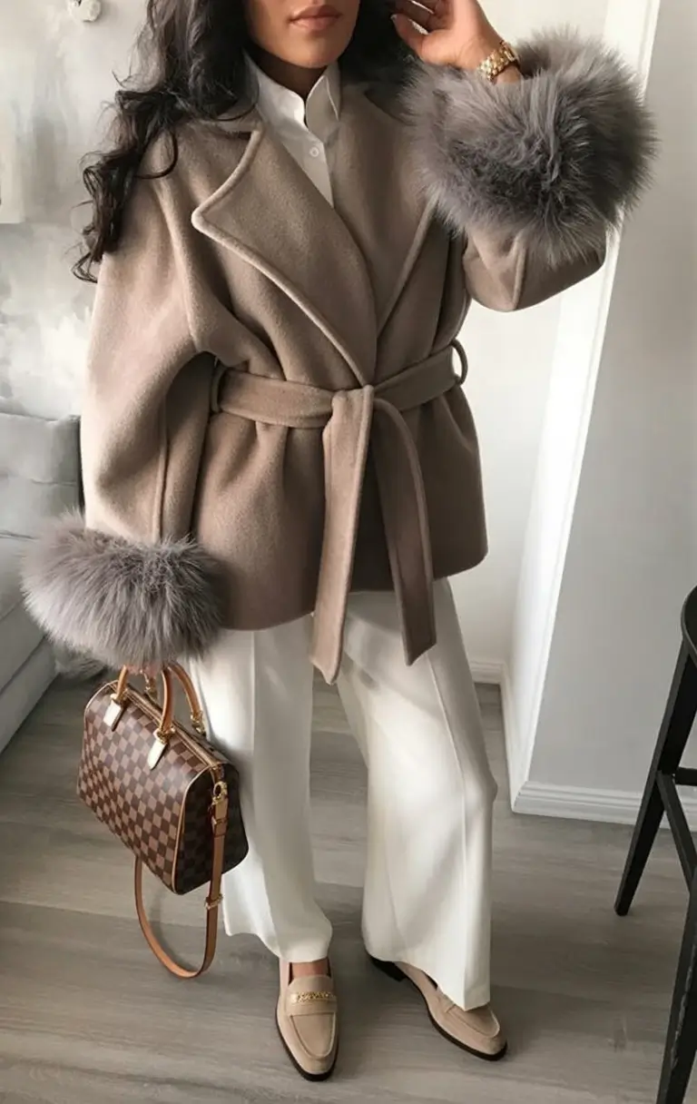 winter outfits Feminine Neutrals with Statement Cuffs