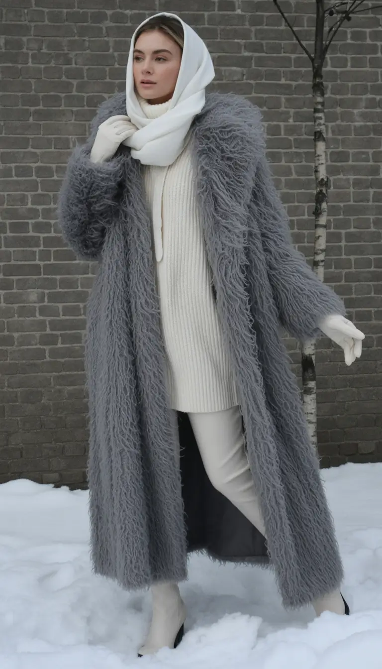 winter outfits Frosty Elegance in Textured Grey