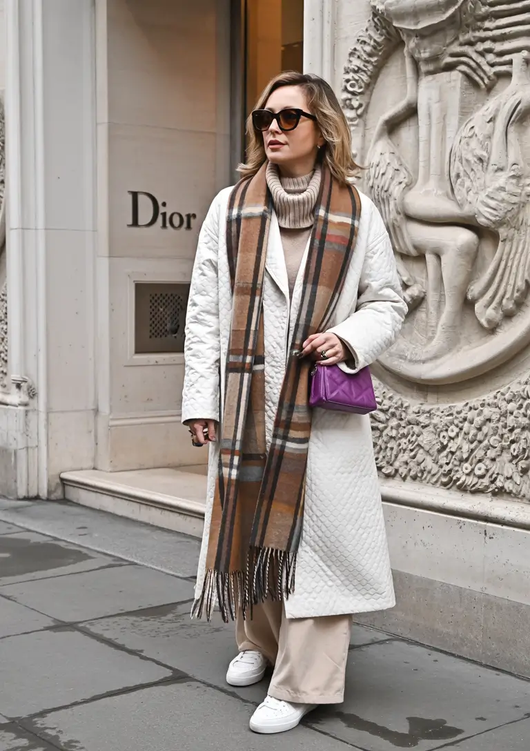 winter outfits Quilted Chic with a Touch of Pattern