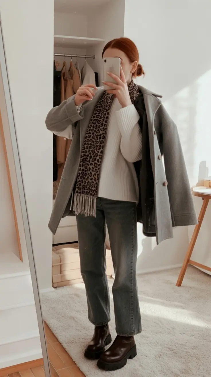 winter outfits Everyday Grey with a Leopard Twist