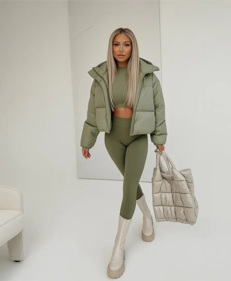 winter outfits Olive Green Athleisure Set