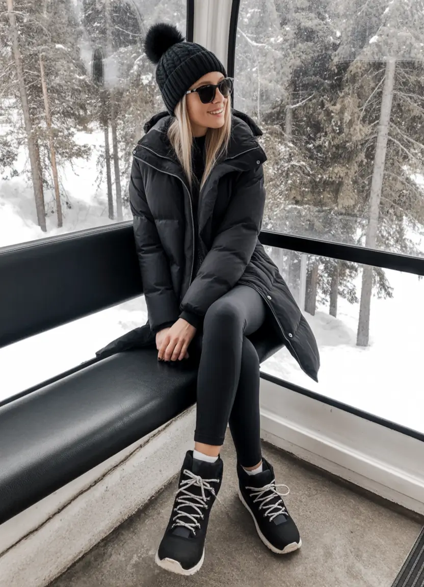 winter outfits Classic Black Puffer for the Slopes