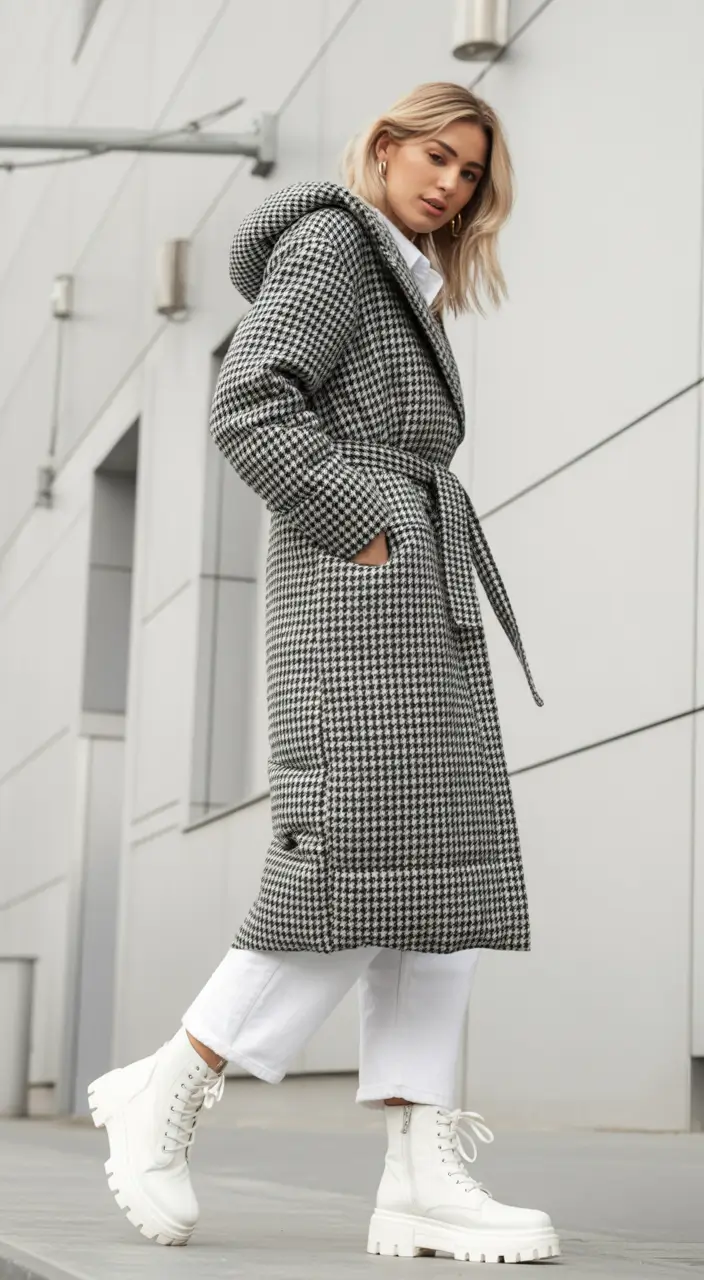 winter outfits Monochrome with a Playful Print