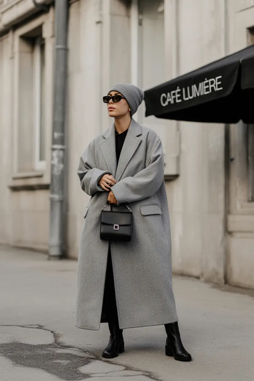 winter outfits inspiration Grey Oversized Cool