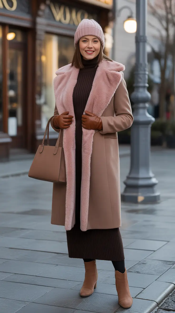 winter outfits inspiration in the style of Blush and Brown Harmony