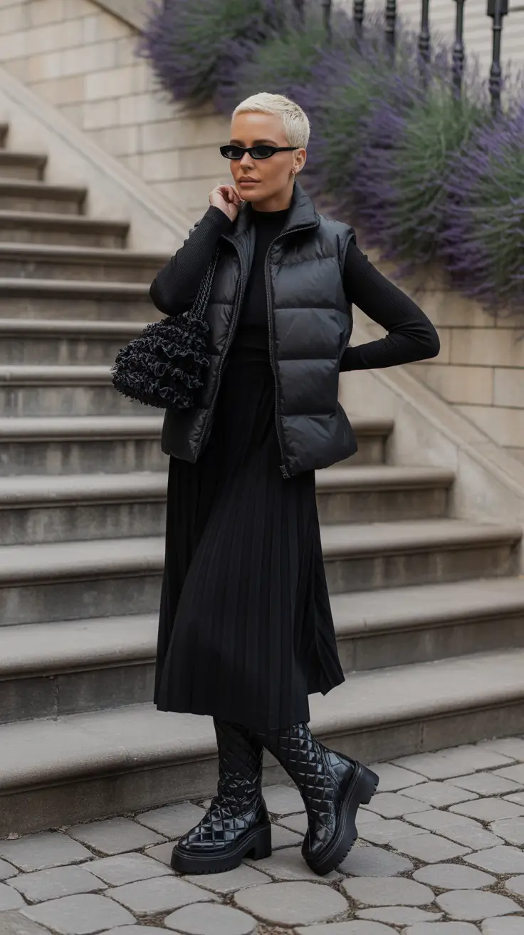 winter outfits inspiration Edgy Quilted All-Black
