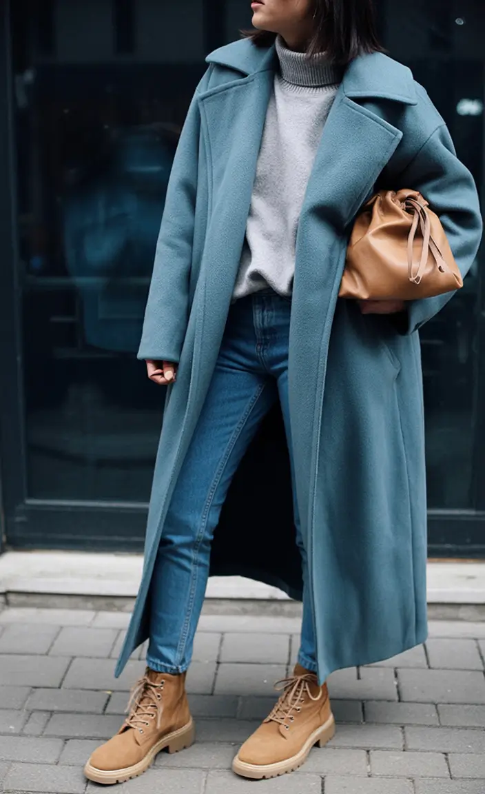 winter outfits inspiration Blue Coat, City Mood