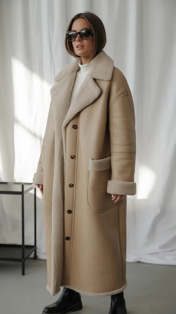 winter outfits inspiration Minimalist Shearling Elegance