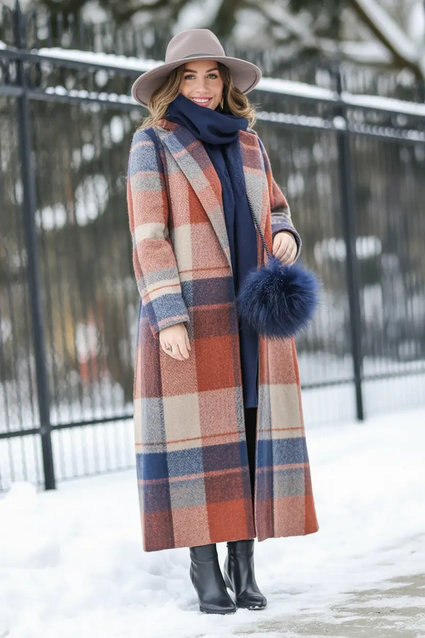 winter outfits over 40 Cozy Plaid with Retro Accessories