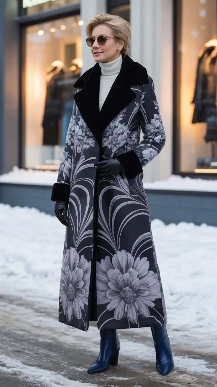 winter outfits over 40 Floral Statement with Tailored Elegance