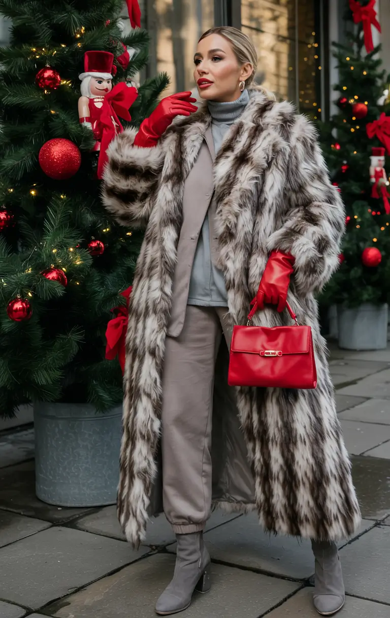 winter outfits over 40 Festive Drama in Monochrome and Red