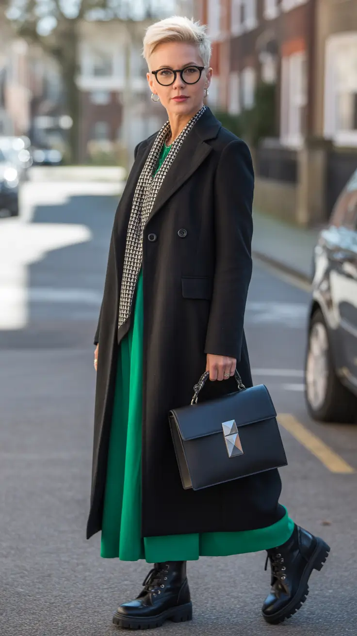 winter outfits over 40 Modern Monochrome with a Pop of Green