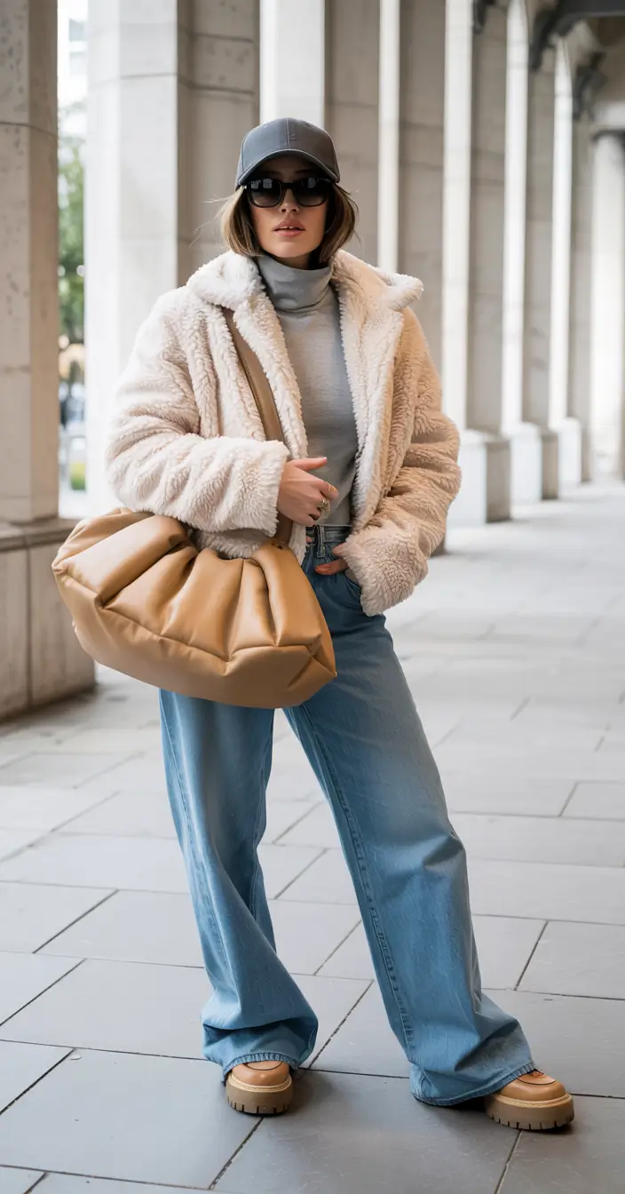 winter outfits over 40 Casual Cool in Teddy and Denim
