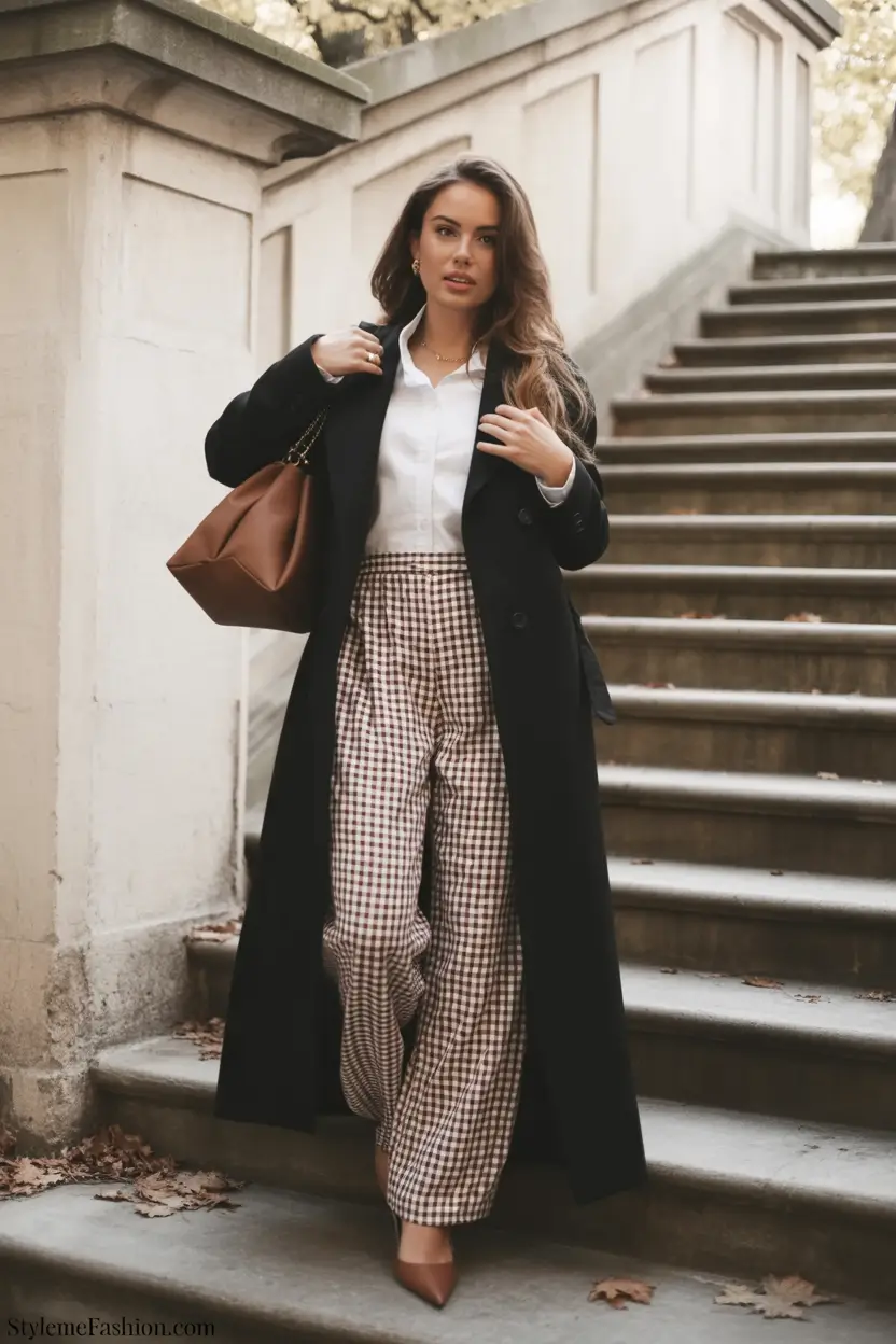 winter work outfits Checked Trousers and Classic Coat