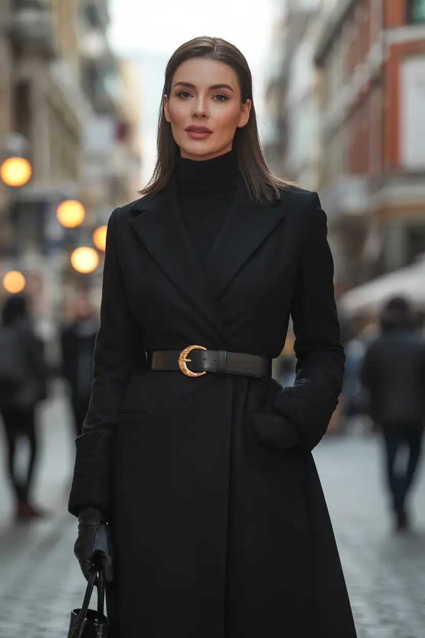 winter work outfits All-Black with Gold Detail