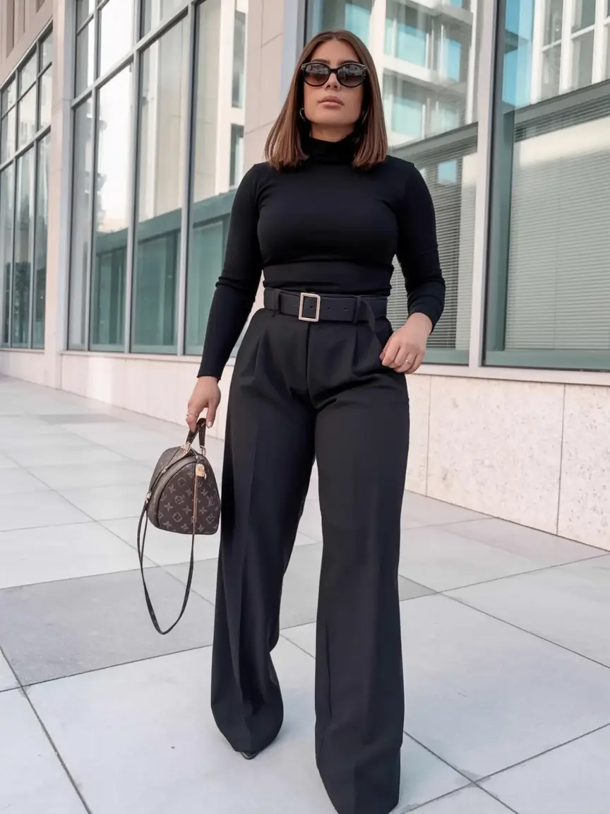 winter work outfits Black-On-Black Elegance
