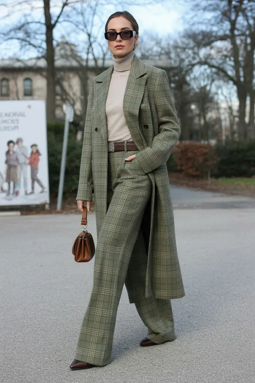 winter work outfits Olive Plaid Confidence