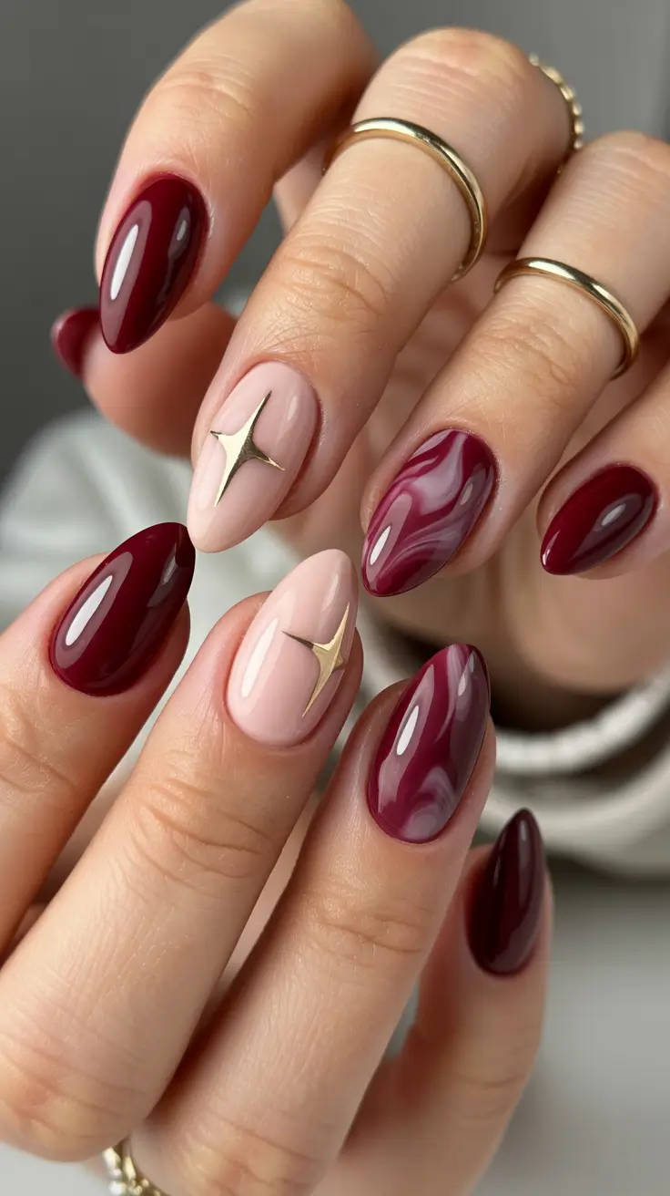 Burgundy Nail Colors for Winter Galaxy Wine Swirls