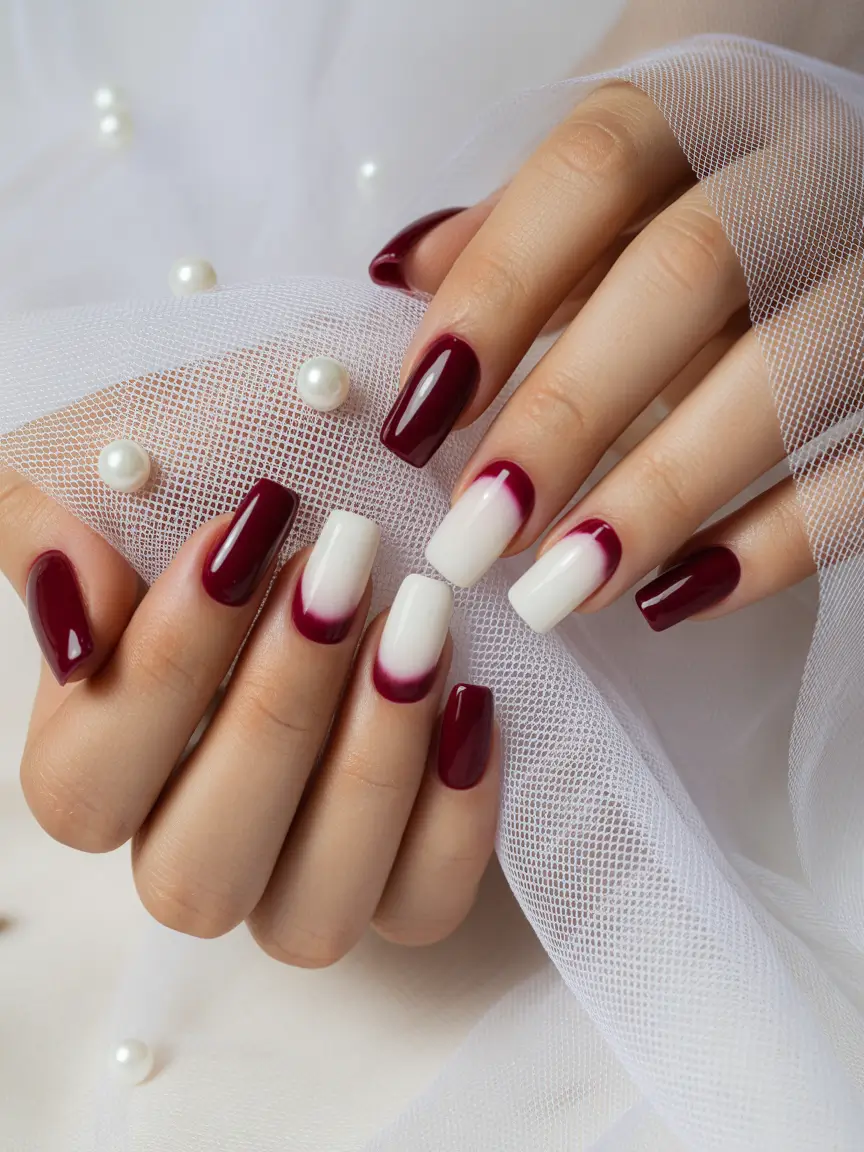 Burgundy Nail Colors for Winter Frosted Wine Ombre