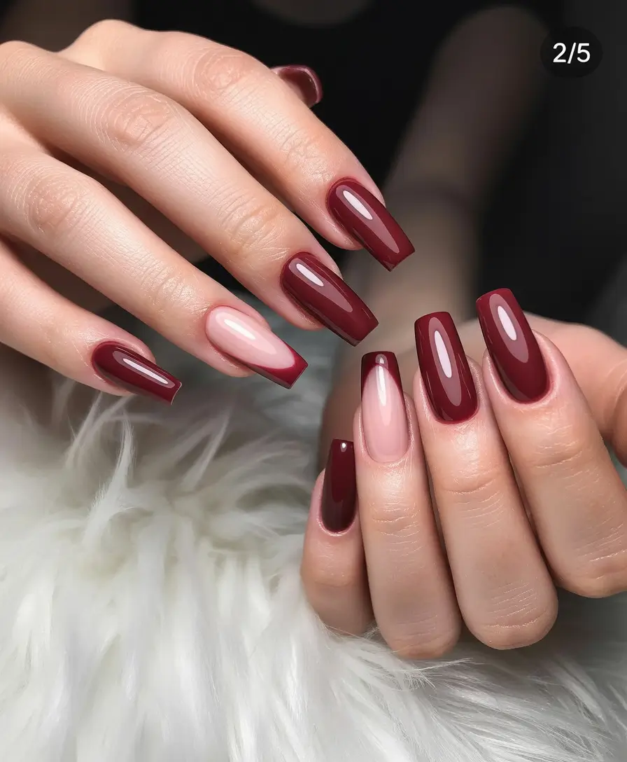 Burgundy Nail Colors for Winter Modern Nude-Burgundy Balance