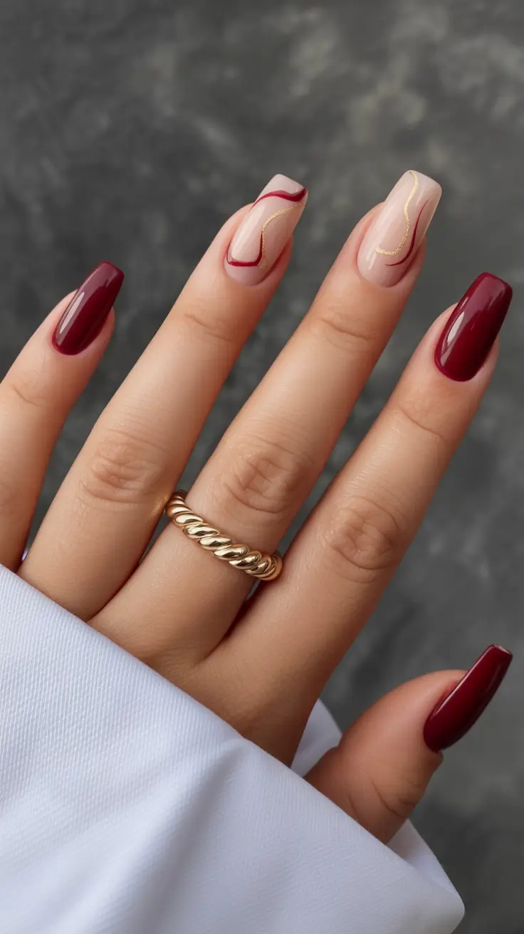 Burgundy Nail Colors for Winter Golden Outline Glam