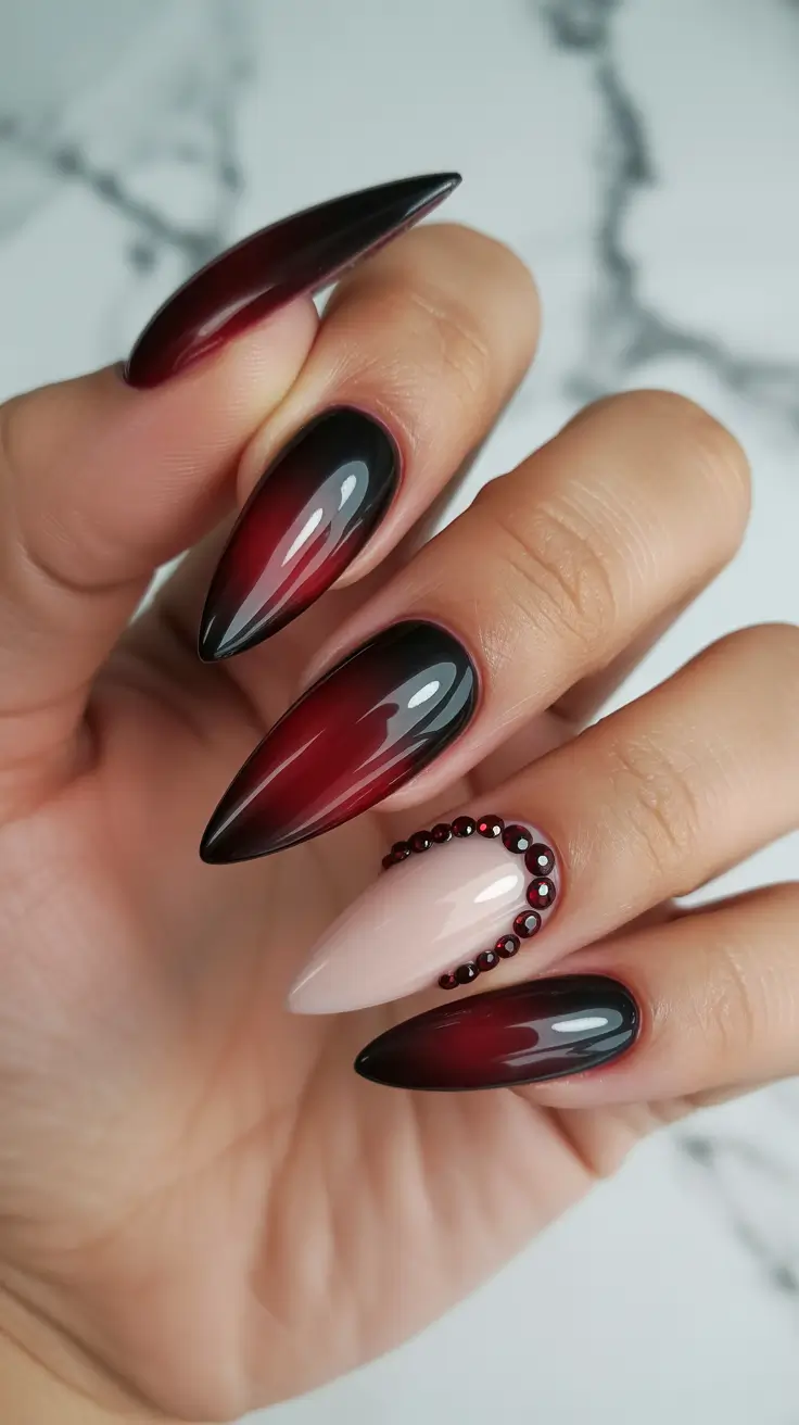 Burgundy Nail Colors for Winter Midnight Cherry Ombre