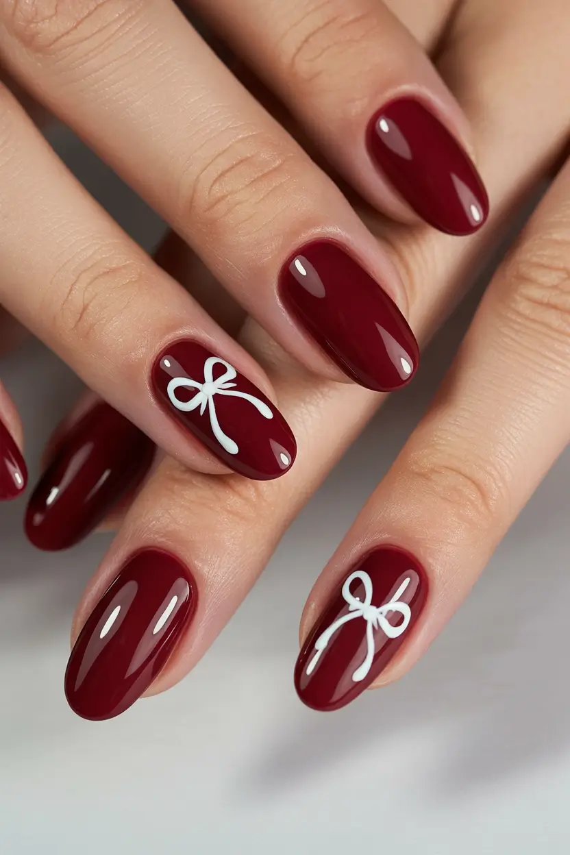 Burgundy Nail Colors for Winter Winter Bow Chic
