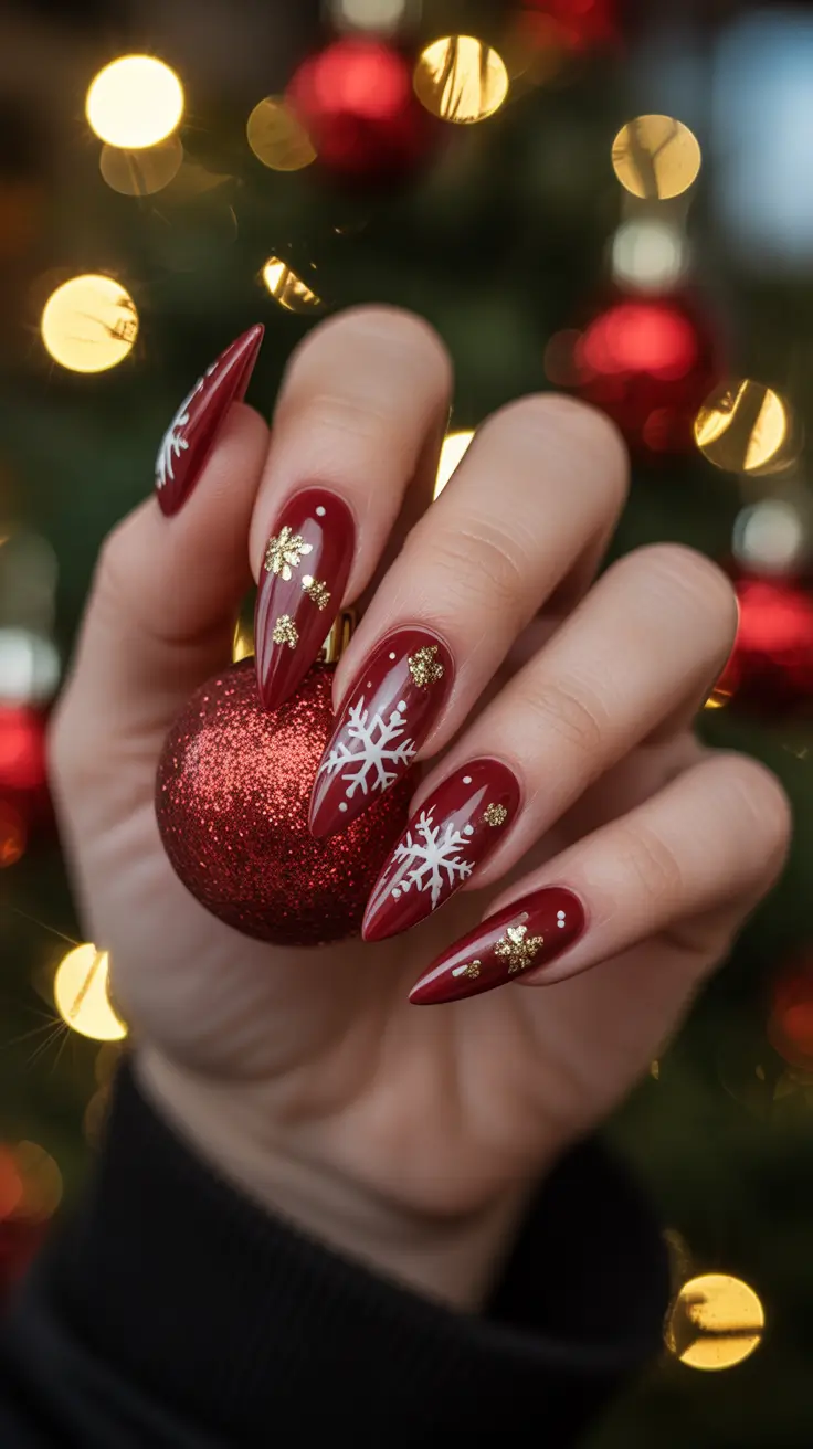 Burgundy Nail Colors for Winter Crimson Snowfall Magic