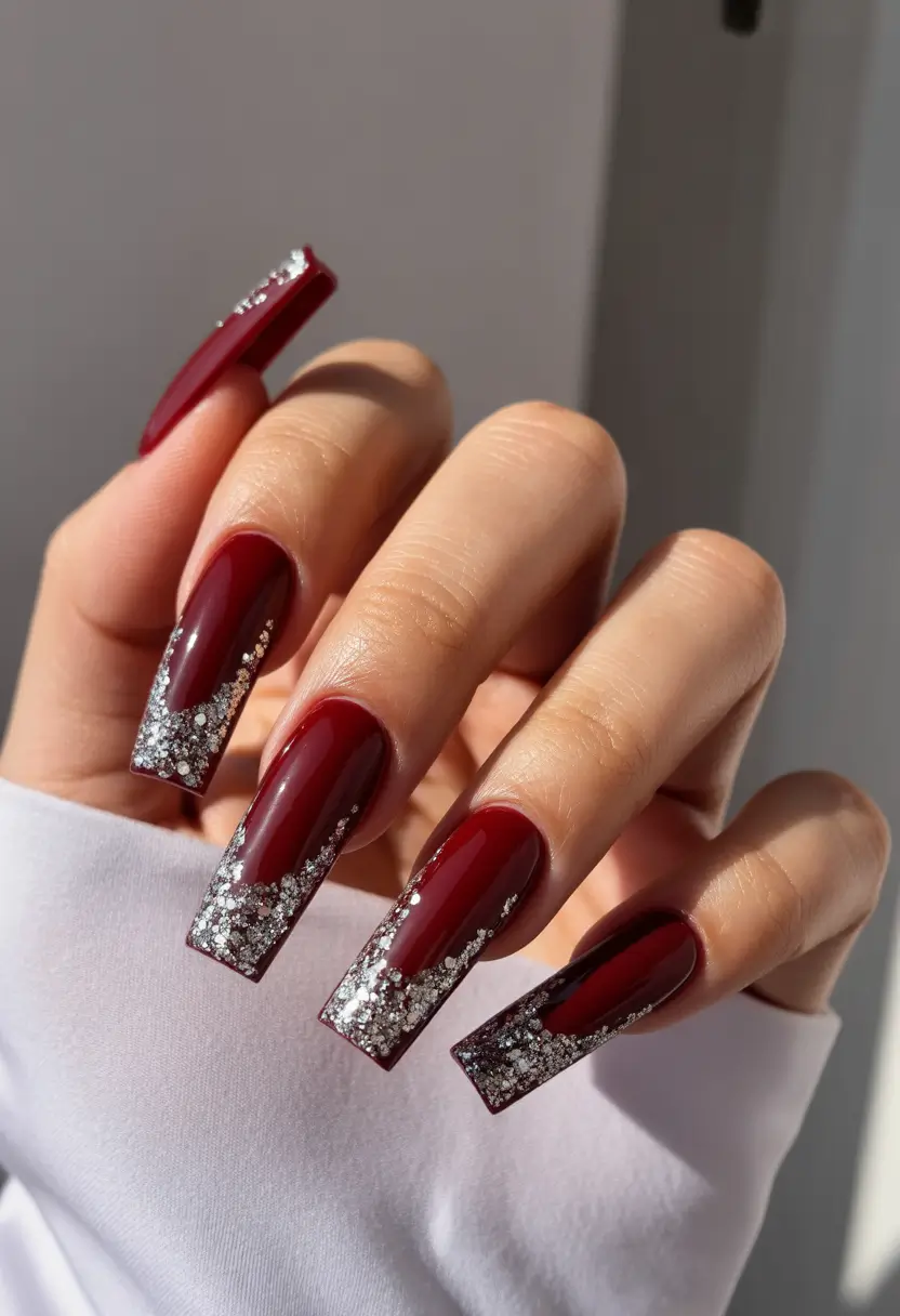Burgundy Nail Colors for Winter Silver Spark Luxe