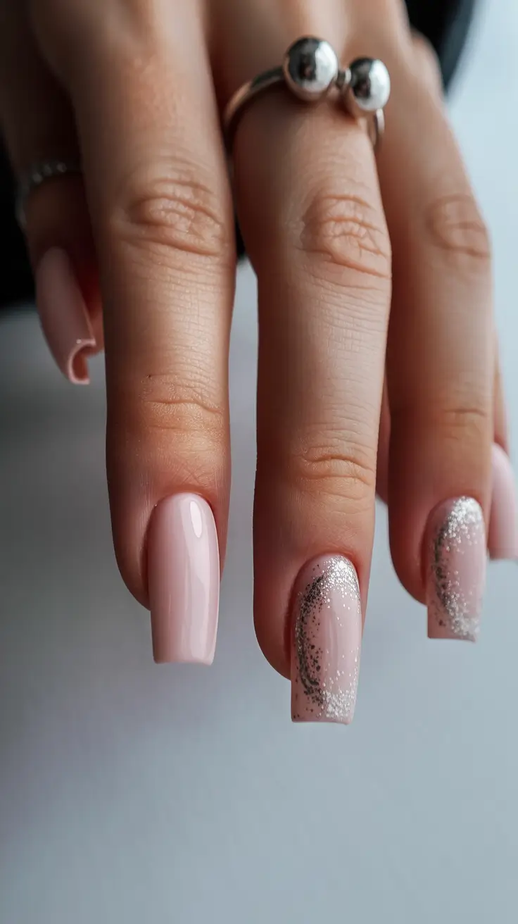 classy winter nails Soft Blush Glitter Veil