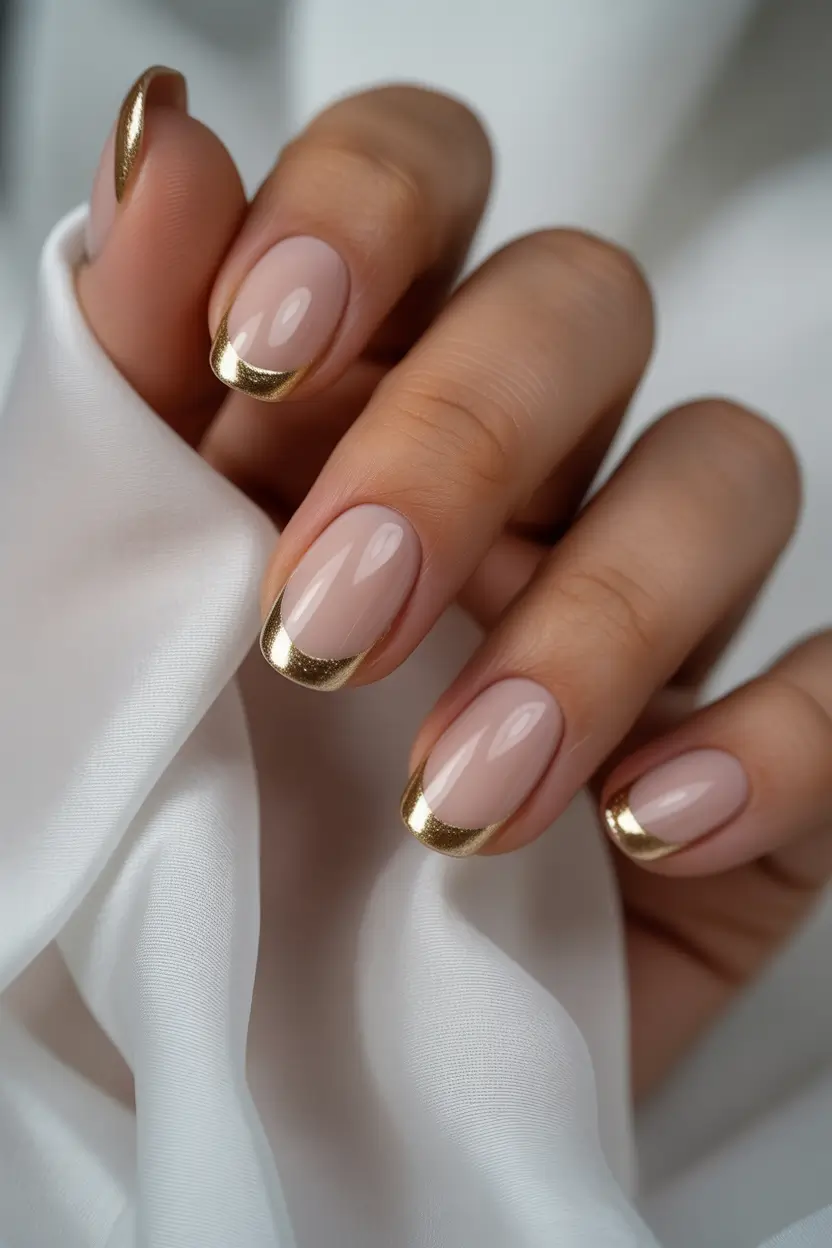 classy winter nails Golden Edge French