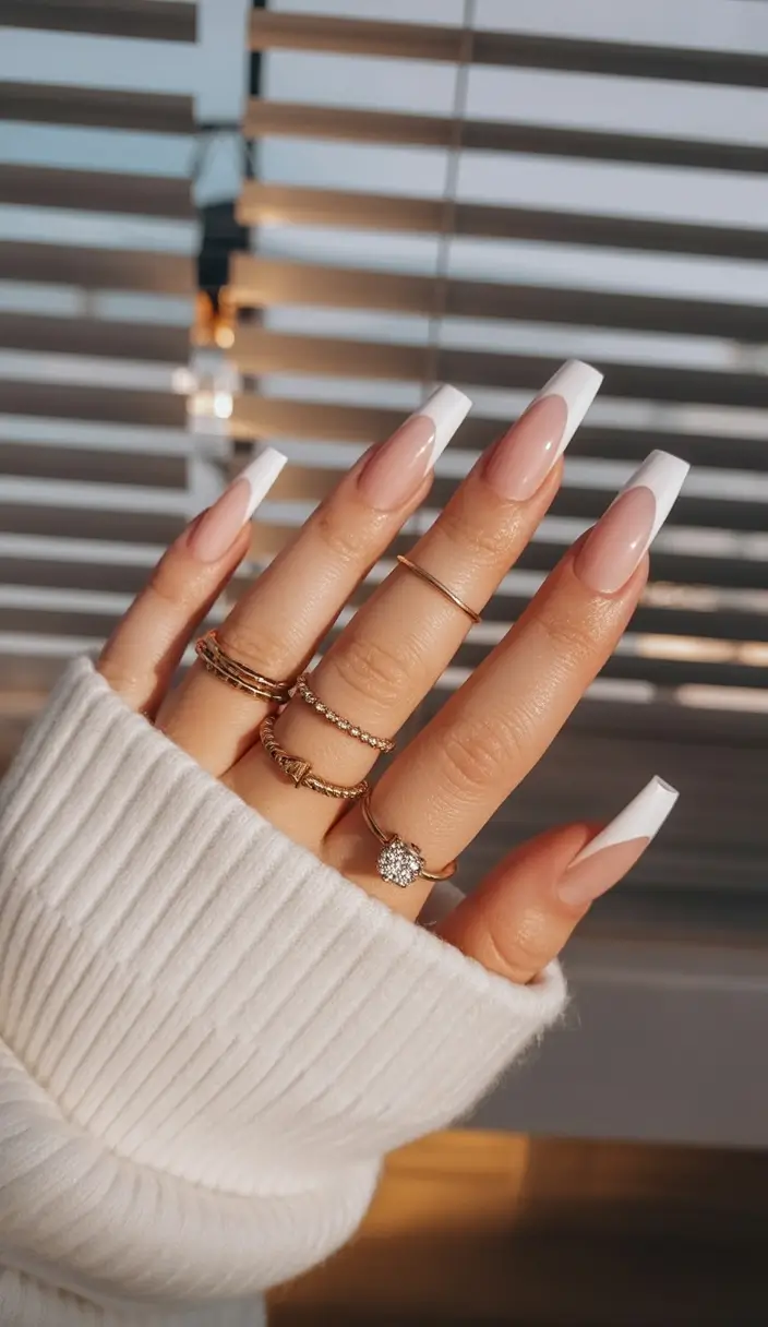 classy winter nails Classic White French Revival