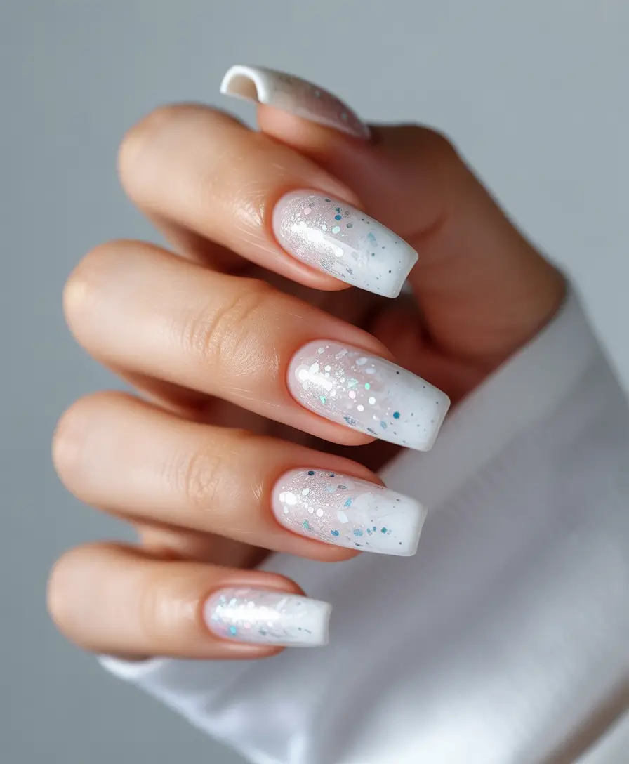 classy winter nails Snowy White Sparkle