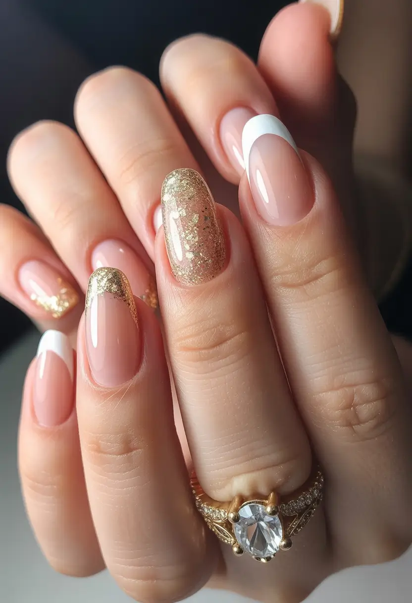 classy winter nails Golden French Glam