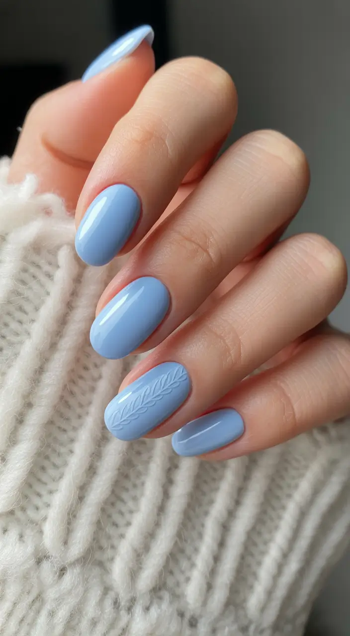 classy winter nails Powder Blue Knit